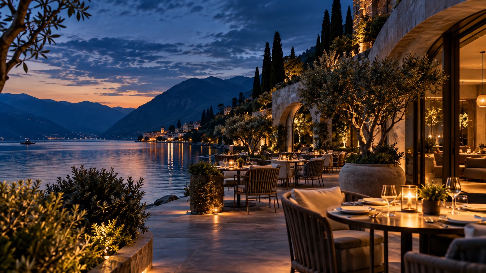 Terrazza serale del ristorante Lume Lago